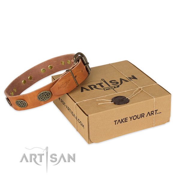 Rust resistant hardware on full grain leather collar for your handsome canine