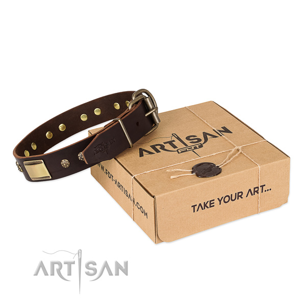 Unique full grain genuine leather collar for your lovely pet