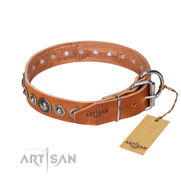 Full grain natural leather dog collar made of soft material with rust-proof adornments