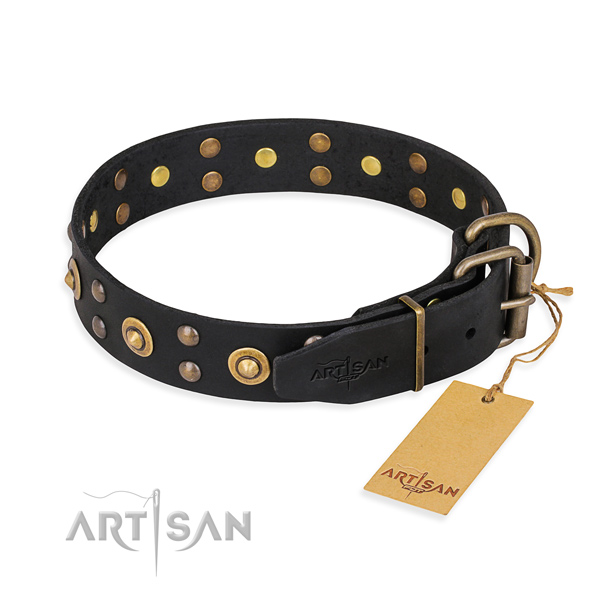 Durable hardware on full grain natural leather collar for your stylish doggie