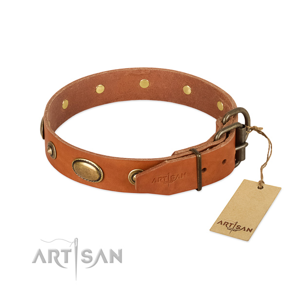 Reliable buckle on full grain natural leather dog collar for your pet