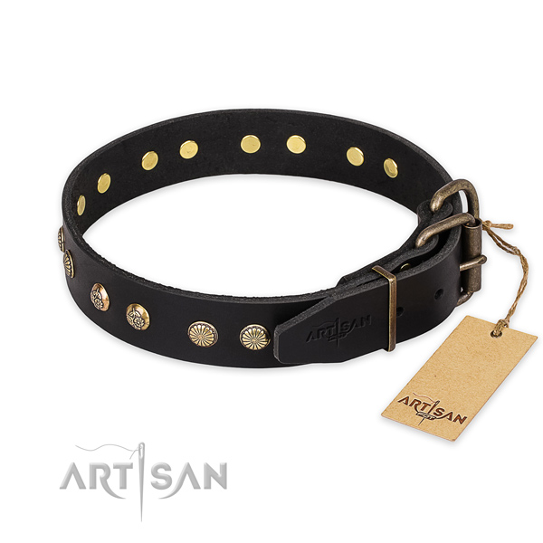 Rust resistant buckle on leather collar for your impressive doggie
