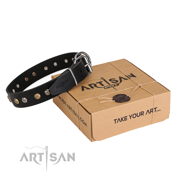 Quality full grain natural leather dog collar created for comfortable wearing