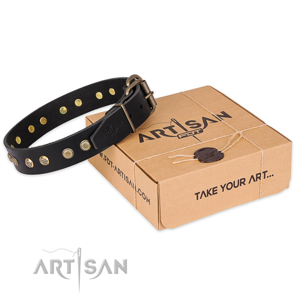 Rust-proof traditional buckle on natural genuine leather collar for your lovely dog