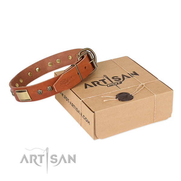 Stylish design full grain genuine leather collar for your lovely canine