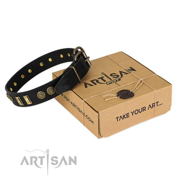 Corrosion proof adornments on genuine leather dog collar for your dog