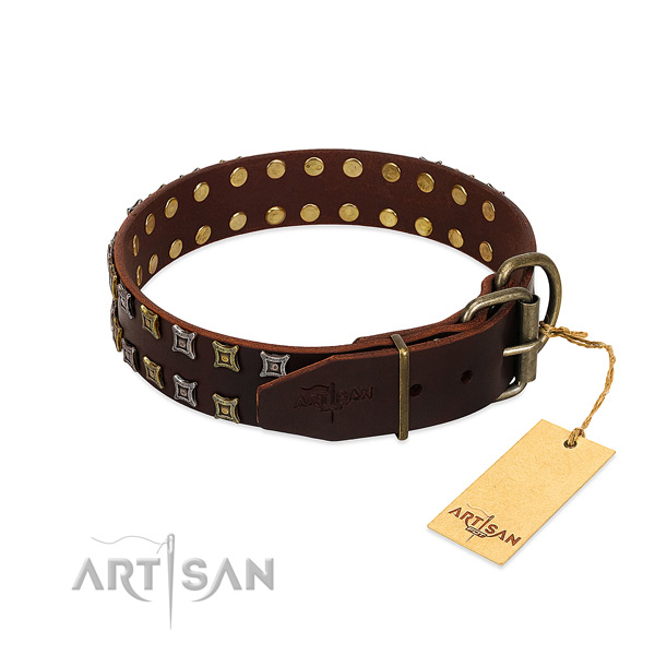Flexible full grain genuine leather dog collar created for your canine