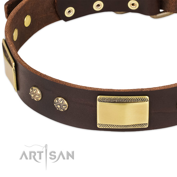 Durable hardware on full grain genuine leather dog collar for your canine