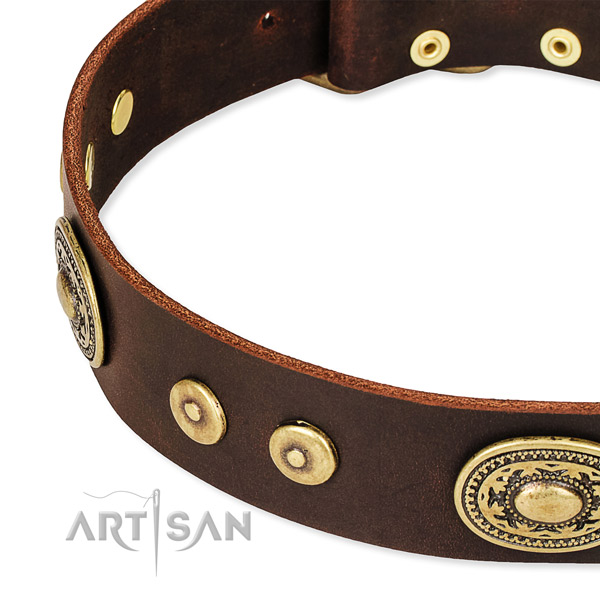 Adorned dog collar made of soft to touch genuine leather