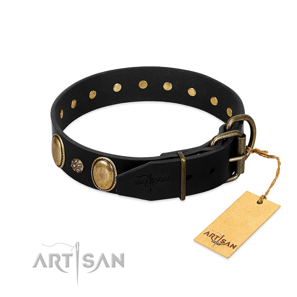 Handy use soft genuine leather dog collar