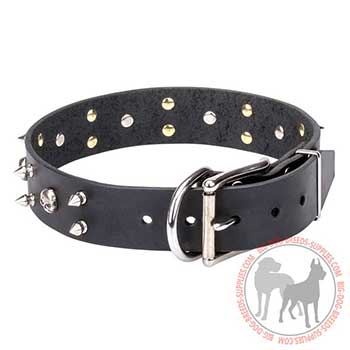 Black Leather Dog Collar with Strong Hardware