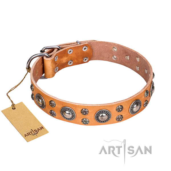 Extraordinary natural genuine leather dog collar for handy use