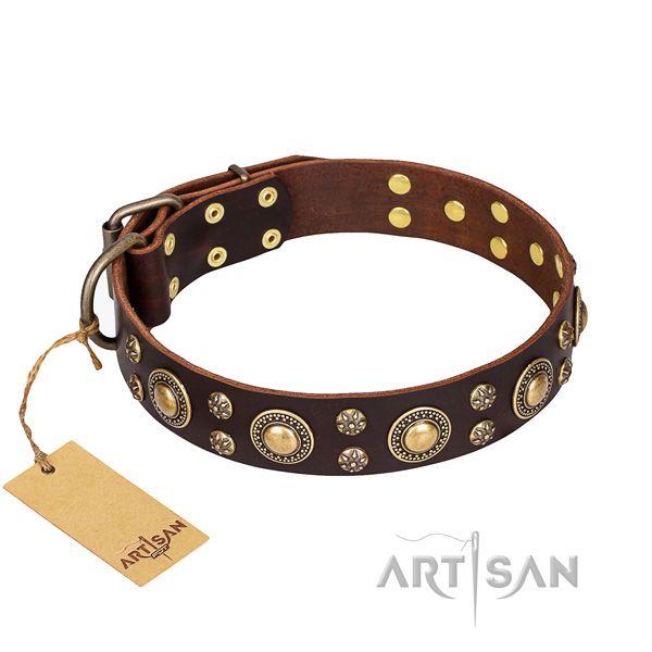 Inimitable full grain genuine leather dog collar for everyday walking