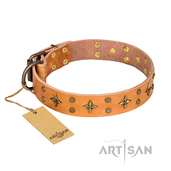 Stunning natural genuine leather dog collar for handy use