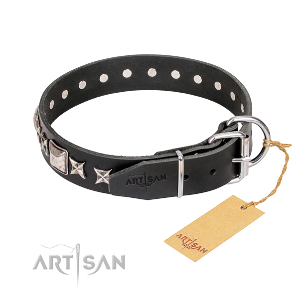 Everyday walking full grain genuine leather collar with embellishments for your pet