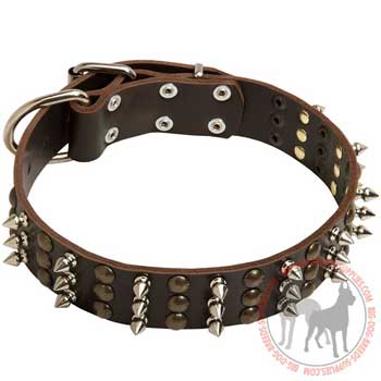 Dog leather collar with buckle and D-ring easily adjustable