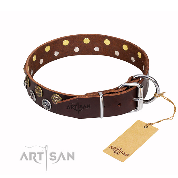 Inimitable full grain genuine leather dog collar for walking