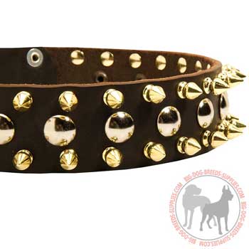 Dog leather collar with buckle and D-ring easily adjustable