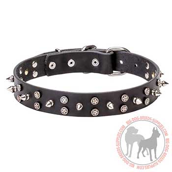 Strong Leather Collar with Spikes and Stars
