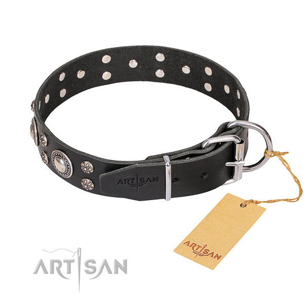 Full grain leather dog collar with smooth finish