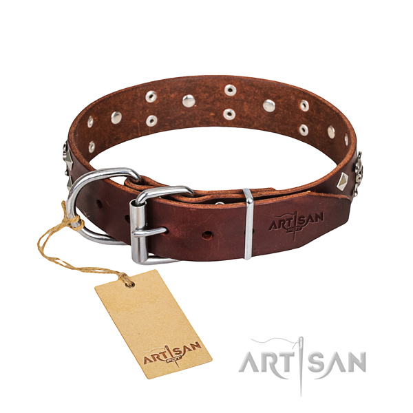 Durable leather dog collar with corrosion-resistant elements