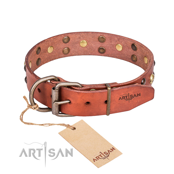 Leather dog collar with worked out edges for convenient daily walking