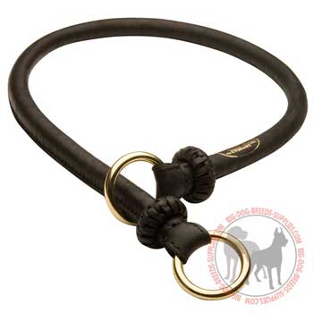 Silent in action leather braided dog choke collar