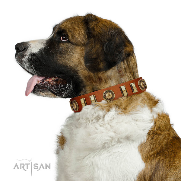 Perfect fit natural leather dog collar with durable D-ring