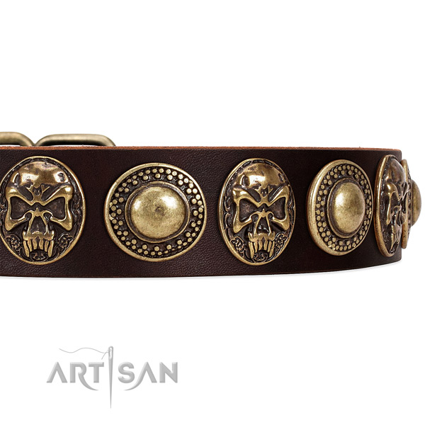 Leather dog collar with studs for handy use