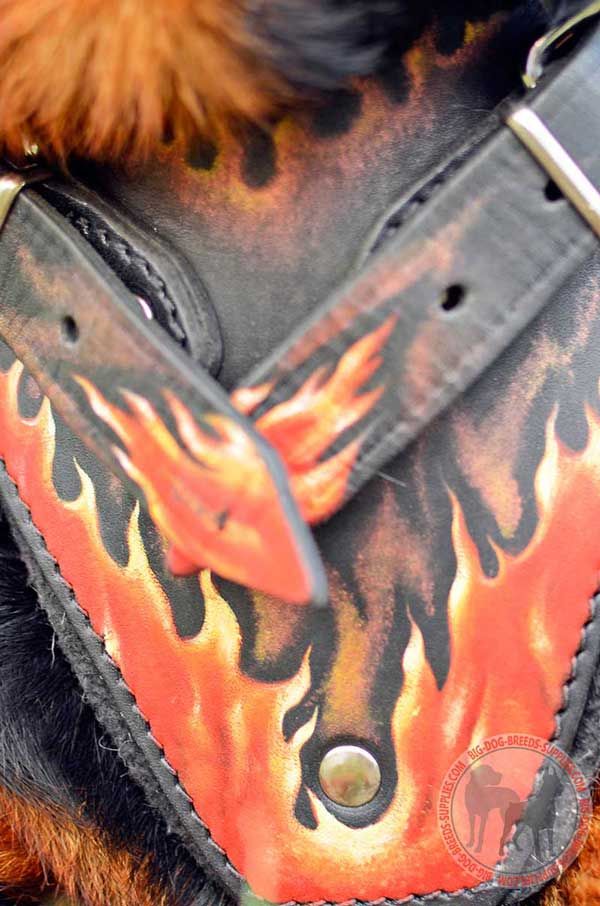 Fire Flames Painted Wide Leather Breast Plate