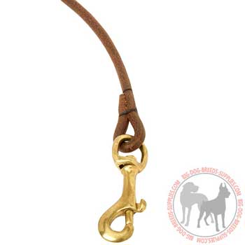 Brass Snap Hook Stitched to Leather Dog Leash