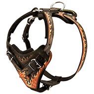 Fire Flames Painted Agitation Training Leather Dog Harness  Fire Flames Painted Agitation Training Leather Dog Harness